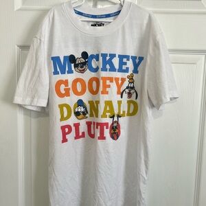 Disney White Tee with Mickey & Friends in Blue, Orange, Yellow, Red